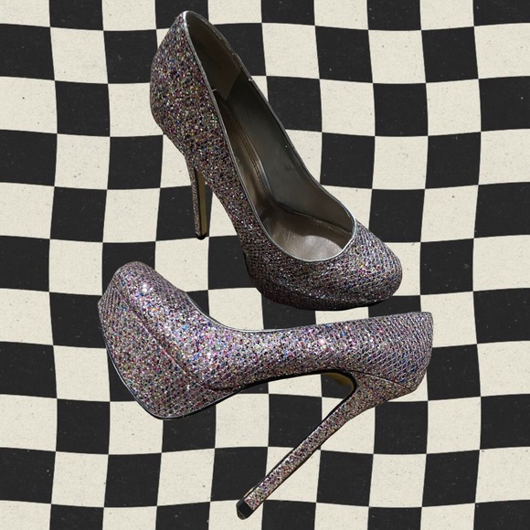 multi colored glitter high heels